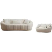 aea Wohnzimmer Weiße Couch Garnitur Dreisitzer Moderner 2-Sitzer), Textil Set