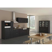 Küchenblock Rom 330 cm mit Apothekerschrank im Landhaus Stil grau matt ohne Elektrogeräte