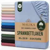 MALIKA Spannbettlaken 90-100x200 cm - 100% Baumwolle Oeko Tex - Blau - Jersey Spannbetttuch 180x200