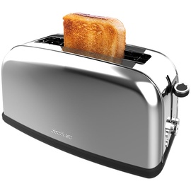 Cecotec Vertikaler Toaster Toastin' time 850 Inox Long Lite, 850 W, 2 Scheiben Brot, 3,8 cm breiter Schlitz, Brötchenaufsatz und Krümelschublade, Edelstahl