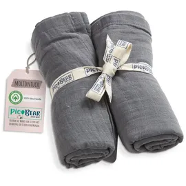 pic bear Musselin Molton Tücher 80x80cm - Ultra-weiche Multitalente für Babyalltag: Spucktuch, Schmusetuch & mehr - 100% Baumwolle - 2er Pack (Granit)