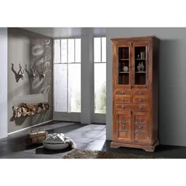 Massivmoebel24 Vitrine Akazie 80 x 50 x 195 cm Braun
