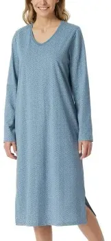 Schiesser Comfort Essentials Longsleeve Sleepshirt Blau Muster Baumwolle 42 Damen