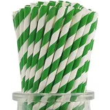 [100 Stück]Grün Weiß Einweg Papierstrohhalme, 19,7 x 0,6 cm Weihnachts Grün Gestreift Papier Trinkhalm für Hochzeit, Geburtstag, Party, Cocktail Deko - 100% Biologisch Abbaubar