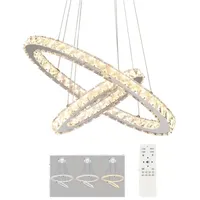 OULENBIYAR Pendelleuchte 36W Dimmbare LED Kristall Deckenlampe Hängelampe zwei Ringe Lüster, LED fest integriert, Warmweiß, Kaltweiß, Neutralweiß, Höhenverstellbar Pendelleuchte für Wohnzimmer Schlafzimmer Hotel