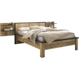 Home affaire Bettanlage SHERWOOD, (3-tlg), Liegefläche Bett 140x200cm, Wandpaneel mit jeweils 2 Ablageflächen braun