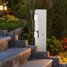 LEDINO Außen Steck Dose 2-fach Garten Strom Verteiler silber Veranda Energie Säule Ledino 11790000009015