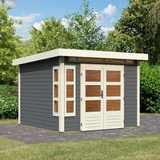 Karibu Gartenhaus Kastorf 6 mit Fensterecke - 28mm-274 x 274 cm- terragrau