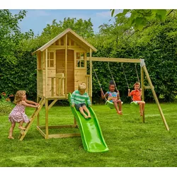 Zwerkules Villa 3 | Kinder Stelzenhaus mit Rutsche und Schaukel | Holz