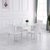 Esstisch Für 4 Personen, Küchentisch Mit Tischplatte Aus Gehärtetem Glas Und Metallbeinen, 120 X 60 X 75 Cm, Weiß