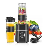 Mixer, Smoothie Maker, 500W Mini Standmixer mit 2x570ml Tritan BPA Freier Flasche, Tragbarer Edelstahl Blender, Geräuscharm, Leicht zu Reinigen 4-Klingen-System,für Jede Art von Shake und Smoothie