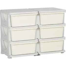 Homcom Schubladenschrank Kunststoff 75 x 37 x 56,5 cm Cremeweiß 6 Schubladen