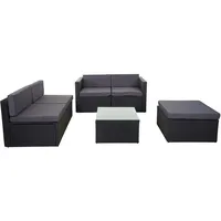Mendler Poly-Rattan-Garnitur HWC-D24, Garten-/Lounge-Set Sofa anthrazit, Polster dunkelgrau