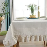 Lanqinglv Tischdecke Rund 150 cm Abwaschbar Einfarbig Baumwolle Leinen Tischdecke Hochzeit Beige mit Rüsche Dekoration Vintage Tischtuch Garten Outdoor (R150,BE)