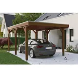 SKANHOLZ Skan Holz Carport Grunewald 321 cm x 554 cm mit Aluminiumdach Nussbaum