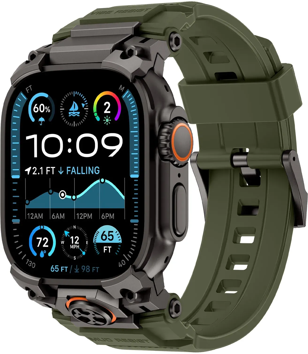 Strap-it Apple Watch Ultra Armband Silikon 'Four Claw' für Apple Watch Ultra - Grün mit schwarz - Schnallenverschluss
