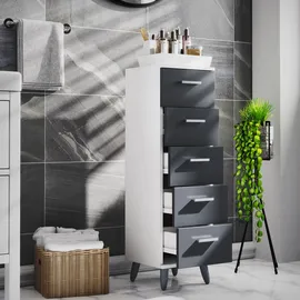 VCM Midischrank 30 x 100 x 30 cm Grau/Schwarz/Weiß