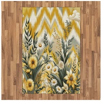 Teppich Flachgewebe Deko-Teppiche für das Wohn-,Schlaf-, und Essenszimmer, Abakuhaus, rechteckig, Blumiger Eukalyptus Botanisches Chevron gelb|grün 120 cm x 180 cm