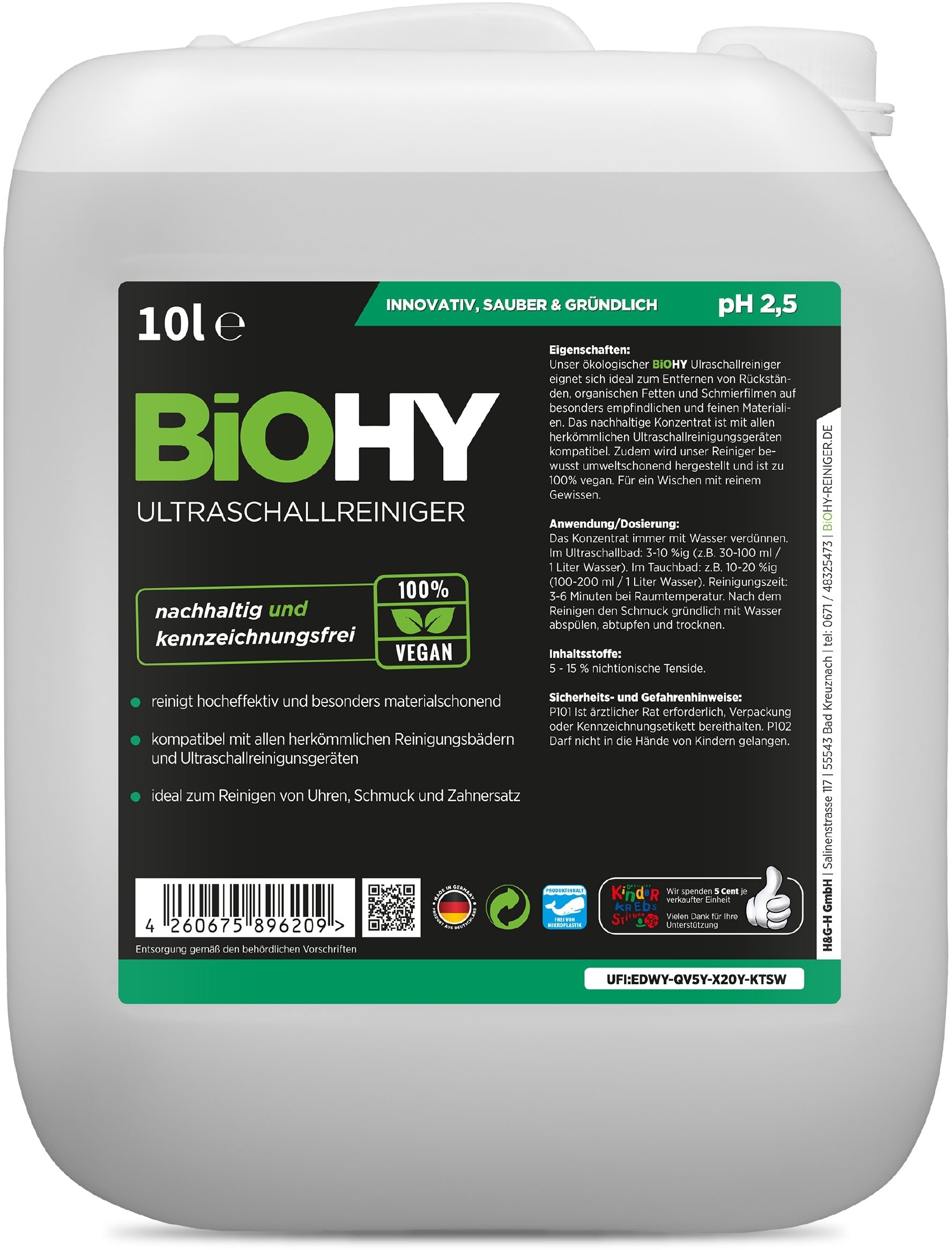 BiOHY Ultraschallreiniger, Ultraschallbad Reiniger, Ultraschall Reinigungsmittel, Reiniger für Ultraschallgerät 1 x 10 Liter Kanister