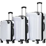 BEIBYE Hartschalen Koffer Trolley Rollkoffer Reisekoffer 4 Zwillingsrollen Polycabonat (Weiß, Kofferset)