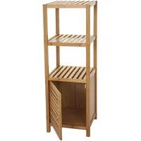 Mendler Badregal HWC-B18, Badezimmer Badschrank Standregal mit Tür, Bambus