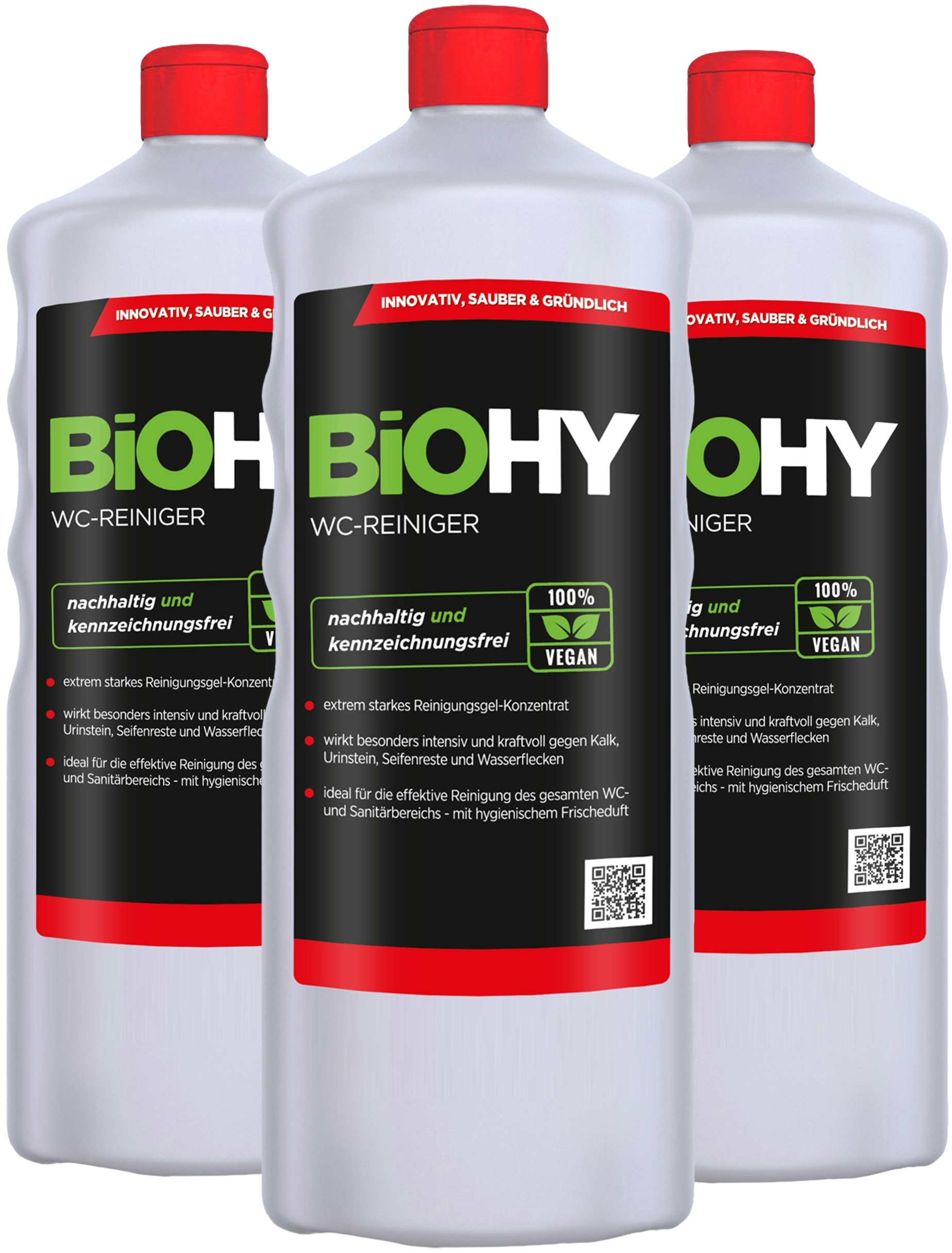 BiOHY WC-Reiniger (3x1l Flasche) | EXTRA STARK | Profi bio Konzentrat | Dickflüssiges Reinigungs-Gel | Ideal gegen Urinstein