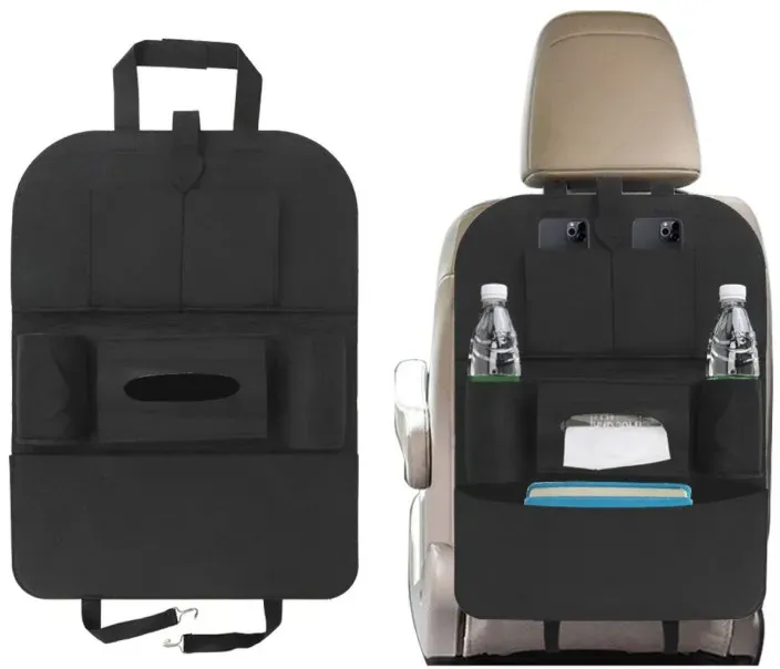 Multifunktionaler Organizer für die Rückseite des Vordersitzes im Auto, schwarz, mit 6 Taschen