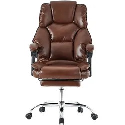 Bürostuhl mit Fußstütze und flexiblen 3-Punkt-Armlehnen - Schreibtischstuhl im Lederoptik-Design - ergonomischer Bürostuhl mit einer verstellbaren Rückenlehne für gesündere Sitzhaltung