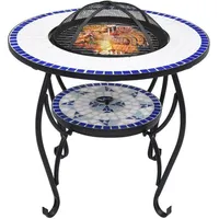 vidaXL Feuertisch Mosaik Ø 68 cm Blau/Weiß