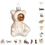 Brubaker Teddybär Baby in Strampler Silber Glitzer Weihnachtskugel aus Glas - Handbemalt und Mundgeblasen - Teddy Christbaumschmuck Lustig - Weihnachtsdeko Figur Anhänger - Deko Baumkugel