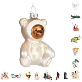 Brubaker Teddybär Baby in Strampler Silber Glitzer Weihnachtskugel aus Glas - Handbemalt und Mundgeblasen - Teddy Christbaumschmuck Lustig - Weihnachtsdeko Figur Anhänger - Deko Baumkugel