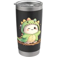 Niedliches Dinosaurier-Kostüm Kawaii Dino Charakter Cartoon Doppelwandiger Edelstahl-Thermobecher