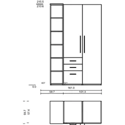 Röhr Bush. qunit - 2 türiger Kleiderschrank mit Anbauregal | Korpus weiß | Front Holzoptik, braun |  B: 161 cm