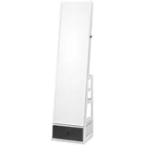 Mophorn - 360° Drehbarer Stehender Spiegel-Schmuckschrank, Samt ausgekleidet, led, Schublade, Verschließbar, Weiß, Lagerorganizer