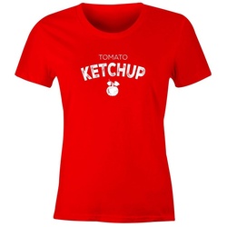 MoonWorks Print-Shirt Damen T-Shirt Ketchup Fasching Karneval Kostüm-Shirt Fun-Shirt Moonworks® mit Print rot S