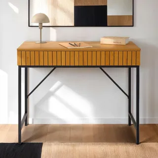 Idimex Schreibtisch Pale mit 2 Schubladen in Wildeiche Nachbildung - Bürotisch in Holzoptik mit Rillendesign, Konsole aus MDF mit Metallgestell in schwar...