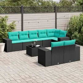 vidaXL 9-teiliges Gartensofa-Set mit Kissen schwarz