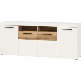 Home Affaire Sideboard HOME AFFAIRE "Salerno, moderner Schrank, Highboard in Weiß mit Eiche Evoke Dekor", weiß (weiß, eiche evoke), B:205cm H:87cm T:40cm, Holzwerkstoff, Sideboards, Sideboard, Metallgriffe, ausreichend Stauraum, vielseitig einsetzbar, 205cm breit