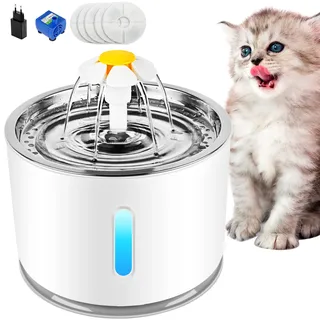 Boadw Katzenbrunnen,trinkbrunnen für Katze, Katzen Trinkbrunnen Wasserspender für Katzen mit Wasserstand Fenster,Trinkbrunnen für Haustiere mit LED-Licht Leise mit 5 Stück Hygienefilter - 2,4 L