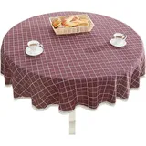 Dicke, Runde Tischdecke Aus Baumwolle Und Leinen, Mit Karo- Und Spitzenmuster, Ideal Für Küche Und Esszimmer.