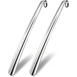 Quelcc 2 Stück Schuhlöffel Lang 42 cm, Schuhanzieher Lang Metall Edelstahl, Extra Langer Schuhlöffel mit Aufhängeöse, Ergonomischer Schuhanzieher für Senioren, Rückenprobleme, Männer, Frauen - 2pcs-42cm