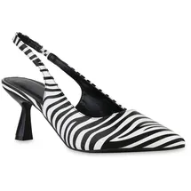 VAN HILL Damen Slingpumps Stiletto Basic Klassisch Schuhe 216260 Schwarz Weiss Zebra 36 - 36 EU