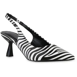 VAN HILL Damen Slingpumps Stiletto Basic Klassisch Schuhe 216260 Schwarz Weiss Zebra 36 - 36 EU
