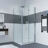 IMPTS Duschkabine 80 x 90 cm Eckeinstieg Duschtür Eckdushe Falttür mit Seitenwand Duschabtrennung 6mm ESG Sicherheitsglas 185cm Höhe, OHNE Dusch... - Transparent