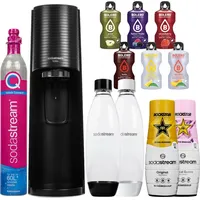 Wassersprudler SodaStream Terra Black + 2 Flaschen, Schwarz/Weiß, 1L + Rockstar Original Zero Syrups, Rockstar Tropical Guava Zero + Bolero - Schwarz