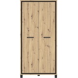 XXXLutz Kleiderschrank mit 2 Türen, Holzwerkstoff, Artisan Eiche kombiniert mit Schwarz, Eiche, 99,1 x 209 x 60,3 cm