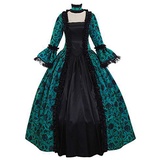 SALUC1A Damen Mittelalter Gothic Kleid Spitze Stickerei Trompetenärmel Bodenlanges Retro Kostüm Gewand Renaissance Viktorianisches Prinzessin Kleidung Gr.34-48 - 3XL