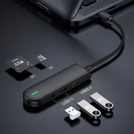 Mcdodo HU-1430 5 in 1 USB-C HUB, 3-Port USB-Hub (1x 3.0, 2x 2.0) + SD Cardreader, schwarz
