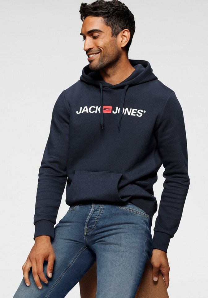 Jack & Jones Kapuzensweatshirt Logo Hoodie Oldschool blau M (48)