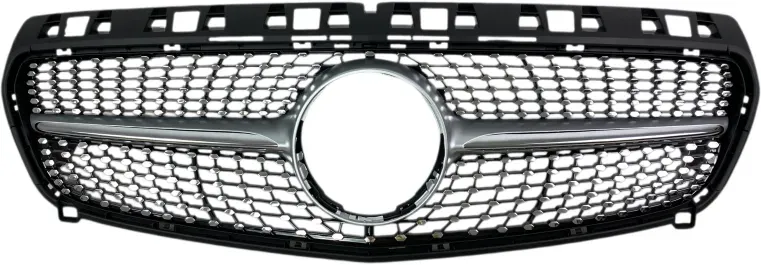 Kühlergrill für Mercedes W176 A‐Klasse (2013–2015) – Diamond‐Look, schwarz mit Chromleisten